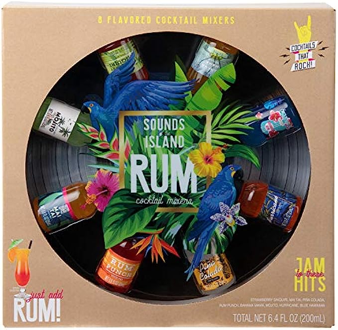 Thoughtfully Gifts, Greatest Hits Cocktail Mixers for Rum Gift Set, Flavors Include Rum Punch, Mai Tai, Mojito and More, Pack of 8 (Contains NO Alcohol)